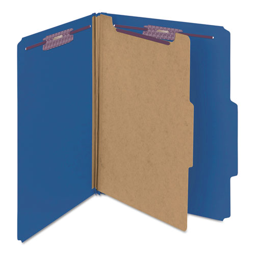 Four-section Pressboard Top Tab Classification Folders With Safeshield Fasteners, 1 Divider, Letter Size, Dark Blue, 10-box