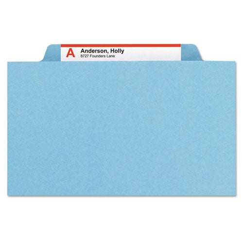 Six-section Pressboard Top Tab Classification Folders With Safeshield Fasteners, 2 Dividers, Letter Size, Blue, 10-box