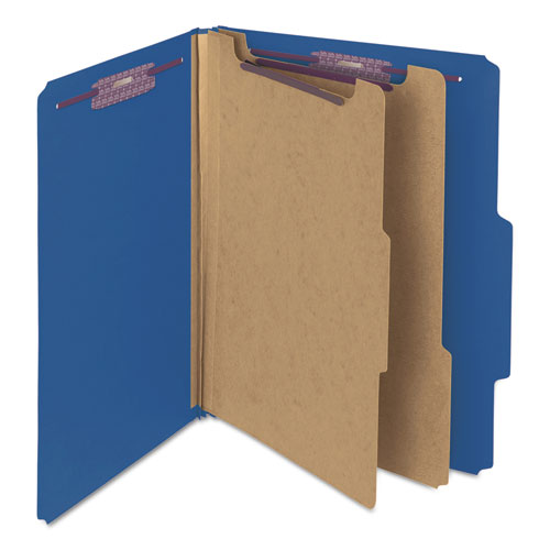 Six-section Pressboard Top Tab Classification Folders With Safeshield Fasteners, 2 Dividers, Letter Size, Dark Blue, 10-box