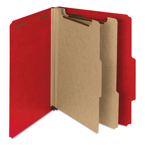 100% Recycled Pressboard Classification Folders, 2 Dividers, Letter Size, Bright Red, 10-box