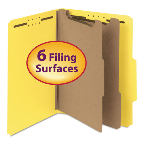 100% Recycled Pressboard Classification Folders, 2 Dividers, Letter Size, Yellow, 10-box