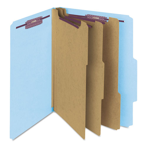 Eight-section Pressboard Top Tab Classification Folders With Safeshield Fasteners, 3 Dividers, Letter Size, Blue, 10-box