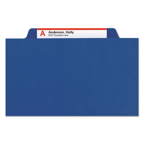 Eight-section Pressboard Top Tab Classification Folders With Safeshield Fasteners, 3 Dividers, Legal Size, Dark Blue, 10-box