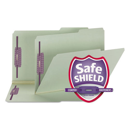 Recycled Pressboard Folders W-two Safeshield Fasteners, 2-5-cut Tabs, Right Of Center, 2" Exp, Legal Size, Gray-green, 25-box