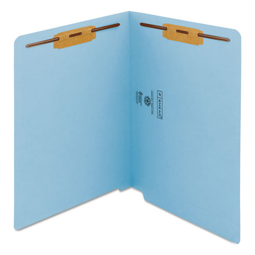 Watershed-cutless End Tab 2-fastener Folders, Straight Tab, Letter Size, Blue, 50-box