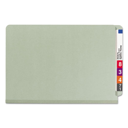 End Tab Pressboard Classification Folders With Safeshield Coated Fasteners, 1 Divider, Legal Size, Gray-green, 10-box
