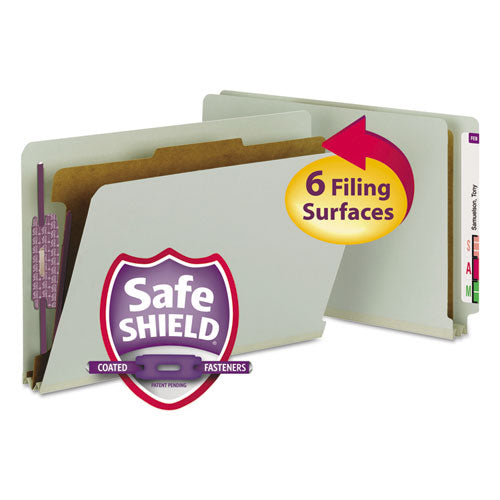 End Tab Pressboard Classification Folders With Safeshield Coated Fasteners, 1 Divider, Legal Size, Gray-green, 10-box