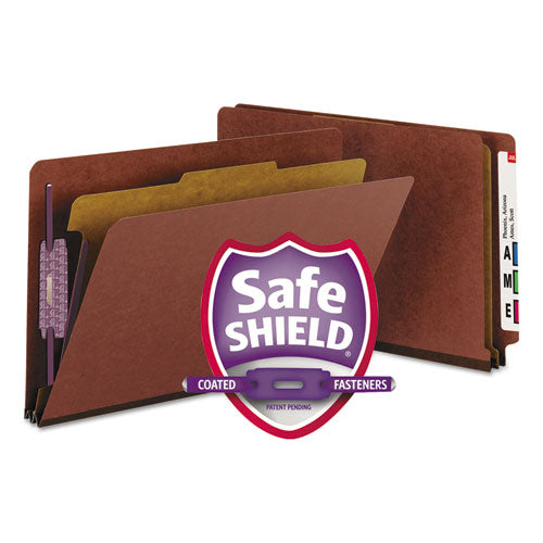 End Tab Pressboard Classification Folders With Safeshield Coated Fasteners, 1 Divider, Legal Size, Red, 10-box