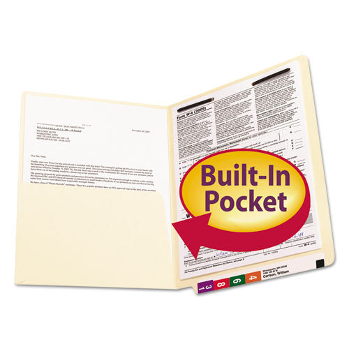 Heavyweight Manila End Tab Pocket Folders With One Fastener, Straight Tab, Letter Size, 50-box