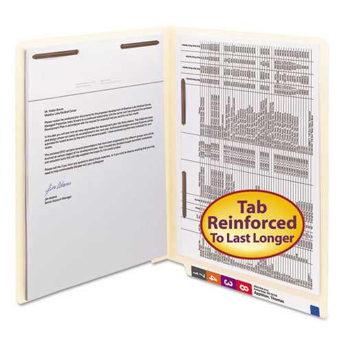 Manila End Tab Fastener Folders With Reinforced Tabs, 11-pt Stock, 2 Fasteners, Letter Size, Manila Exterior, 50-box
