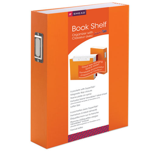 Book Shelf Organizer W- Supertab, 2.5" Expansion, 6 Sections, 1-3-cut Tab, Letter Size, Vibrant Orange-white
