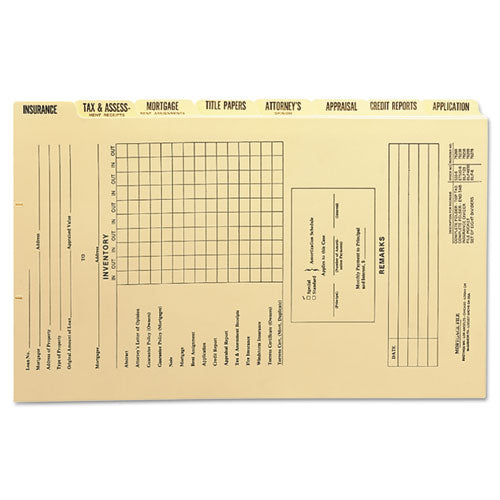 Pressboard Mortgage Folder Dividers, Pre-printed, Legal Size, Manila, 8-set, 12 Sets-box