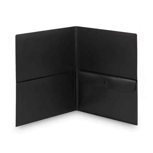 Poly Two-pocket Folder With Snap Closure Security Pocket, 100-sheet Capacity, 11 X 8.5, Black, 5-pack
