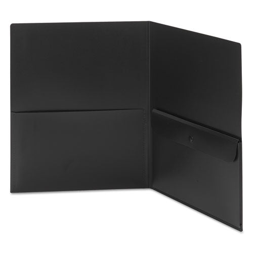 Poly Two-pocket Folder With Snap Closure Security Pocket, 100-sheet Capacity, 11 X 8.5, Black, 5-pack