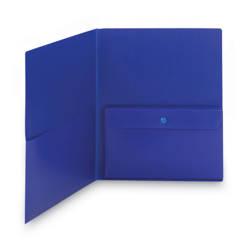 Poly Two-pocket Folder With Security Pocket, 11 X 8 1-2, Blue, 5-pack