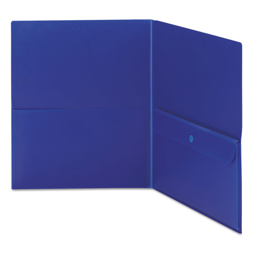 Poly Two-pocket Folder With Security Pocket, 11 X 8 1-2, Blue, 5-pack