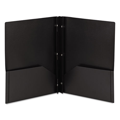 Poly Two-pocket Folder With Fasteners, 180-sheet Capacity, 11 X 8.5, Black, 25-box