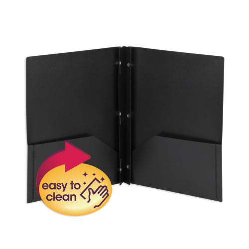 Poly Two-pocket Folder With Fasteners, 180-sheet Capacity, 11 X 8.5, Black, 25-box