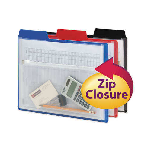 Poly Project Organizer With Zip Pouch, 2-sections, 1-3-cut Tab, Letter Size, Assorted Colors, 3-pack