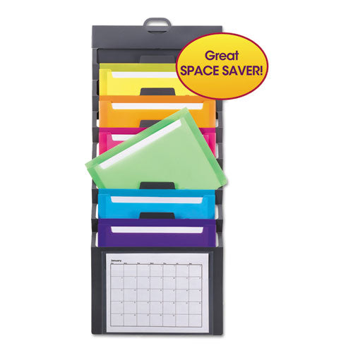 Cascading Wall Organizer, 14.25 X 33, Letter, Gray With 6 Bright Color Pockets