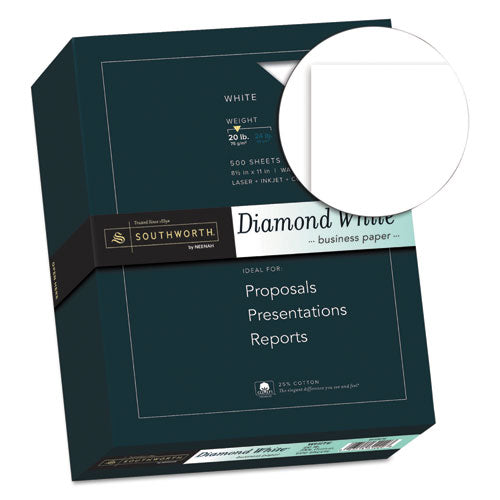 25% Cotton Diamond White Business Paper, 95 Bright, 20 Lb, 8.5 X 11, 500-ream