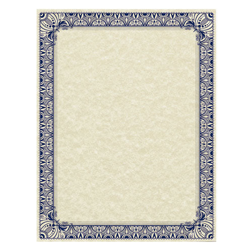 Parchment Certificates, Retro, 8 1-2 X 11, Ivory With Blue And Silver-foil Border, 50-pack