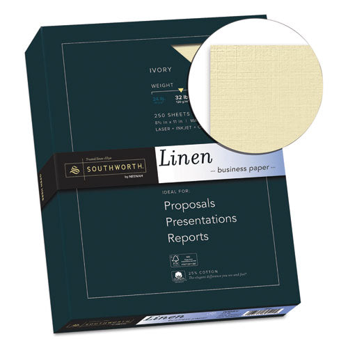 25% Cotton Linen Business Paper, 32 Lb, 8.5 X 11, Ivory, 250-pack