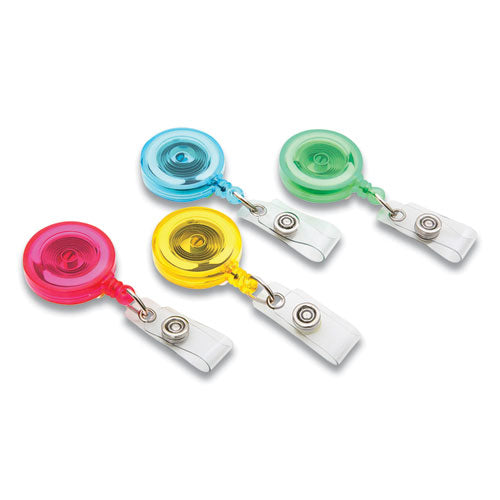Id Slide-style Belt Clip Card Reels, 30" Extension, Round, Green-light Blue-pink-yellow, 4-pack
