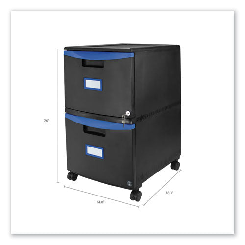 Two-drawer Mobile Filing Cabinet, 2 Legal-letter-size File Drawers, Black-blue, 14.75" X 18.25" X 26"