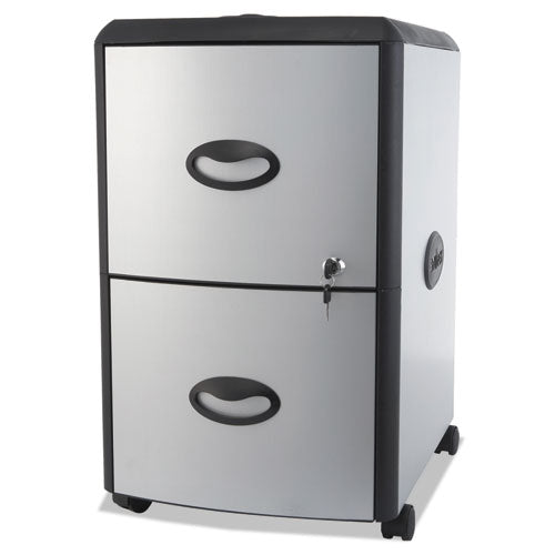 Mobile Filing Cabinet With Metal Siding And Top-drawer Organizer Tray, 2 Letter File Drawers, Silver-black, 19" X 15" X 23"