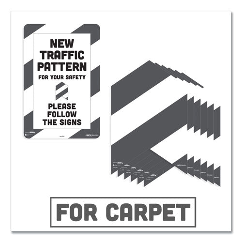 Besafe Carpet Decals, New Traffic Pattern For Your Safety; Please Follow The Signs, 12 X 18, White-gray, 7-pack