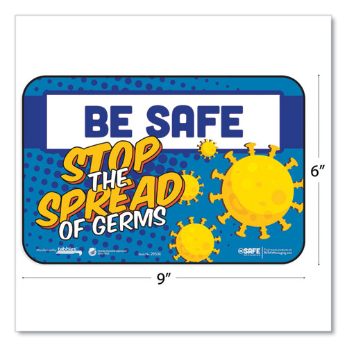 Besafe Messaging Education Wall Signs, 9 X 6,  "be Safe, Stop The Spread Of Germs", 3-pack