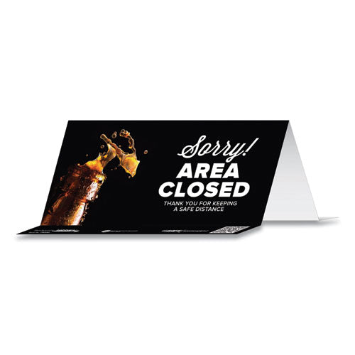 Besafe Messaging Table Top Tent Card, 8 X 3.87, Sorry! Area Closed Thank You For Keeping A Safe Distance, Black, 10-pack