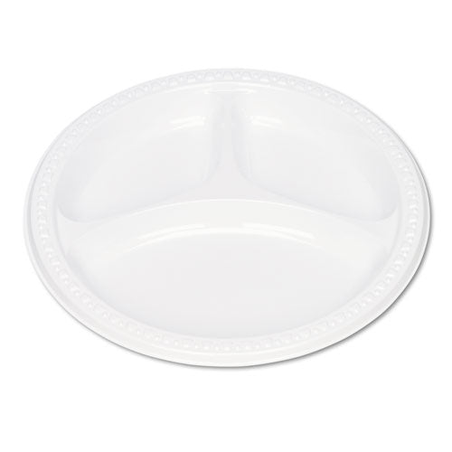Plastic Dinnerware, Compartment Plates, 9" Dia, White, 125-pack