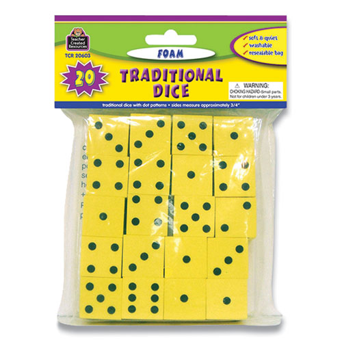 Traditional Foam Dice, Six Sides, 0.75" Square, 20-pack