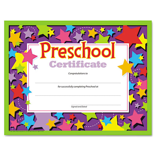 Colorful Classic Certificates, Preschool Certificate, 8 1-2 X 11, 30 Per Pack