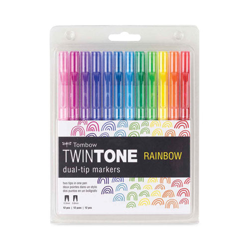 Twintone Dual-tip Markers, Bold-extra-fine Tips, Assorted Colors, Dozen