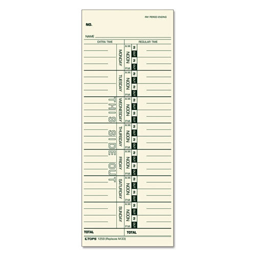Time Clock Cards, Replacement For 10-800292-m-33, One Side, 3.5 X 9, 100-pack