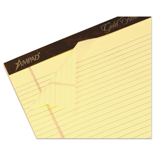 Gold Fibre Writing Pads, Narrow Rule, 8.5 X 14, Canary, 50 Sheets, Dozen