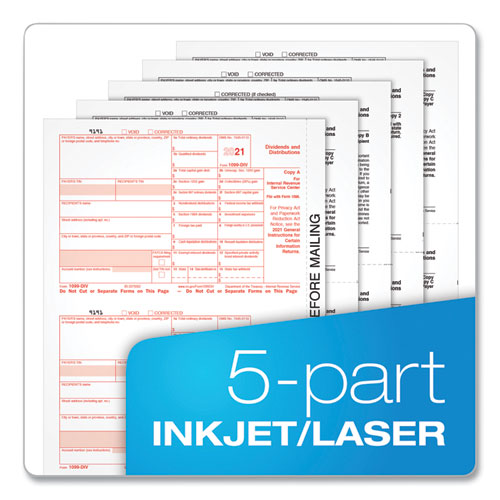 1099-div Tax Forms, 5-part, 5 1-2 X 8, Inkjet-laser, 24 1099s And 1 1096