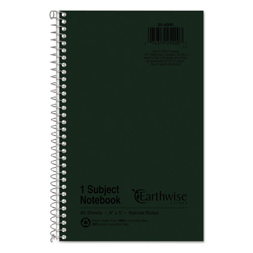 Earthwise By 100% Recycled One-subject Notebook, 1 Subject, Narrow Rule, Green Cover, 8 X 5, 80 Sheets