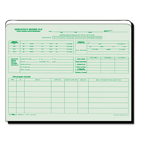 Employee's Record File Folder, Straight Tabs, Letter Size, Index Stock, Green, 20-pack