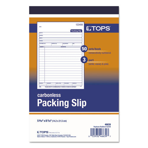 Packing Slip Book, 5 9-16 X 7 15-16, Three-part Carbonless, 50 Sets-book