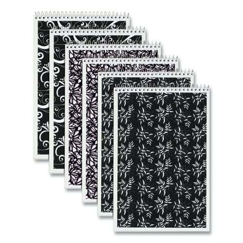 Fashion Steno Book, Gregg Rule, Assorted Black-white Patterned Covers, 6 X 9, 80 White Sheets, 6-pack