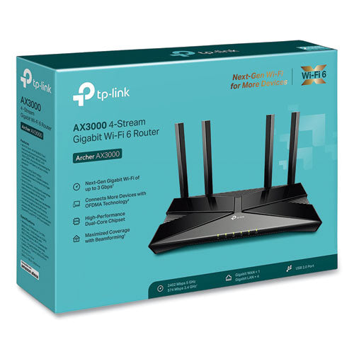 Archer Ax3000 Dual Band Gigabit Wi-fi 6 Router, 5 Ports, Dual-band 2.4 Ghz-5 Ghz