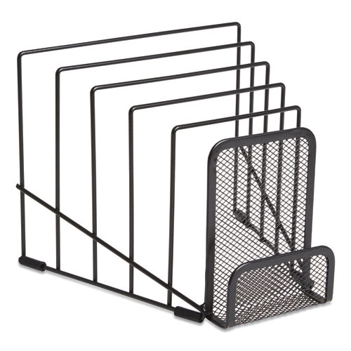 Metal Incline Sorter With Wire Mesh Mobile Device Holder, 6 Sections, 7.48 X 8.77 X 7.55, Matte Black