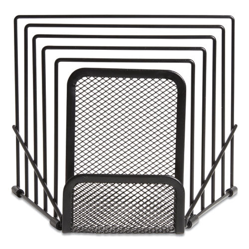 Metal Incline Sorter With Wire Mesh Mobile Device Holder, 6 Sections, 7.48 X 8.77 X 7.55, Matte Black