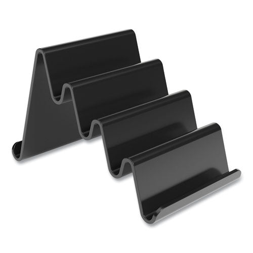 Four Compartment Business Card Holder, Holds 100 Cards, 3.9 X 6.3 X 4, Plastic, Black
