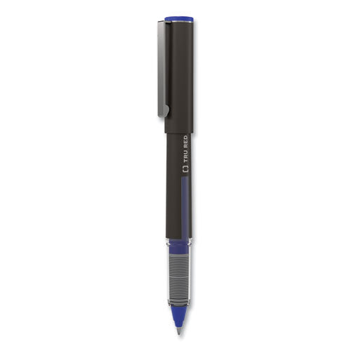 Roller Ball Pen, Stick, Fine 0.5 Mm, Blue Ink, Black Barrel, 3-pack