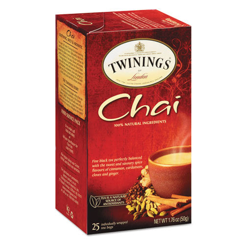 Tea Bags, Chai, 1.76 Oz, 25-box